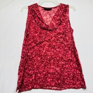 Carol Little Petites Sleeveless Wine Red Ruffled V-neck Blouse Vintage Womens S
